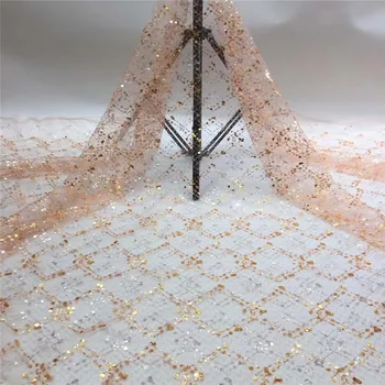 

Golden soft shiny African organza Lace Swiss tulle lace fabric with Neon Sequins fantastic Nigerian sewing buba cloth 5 yards