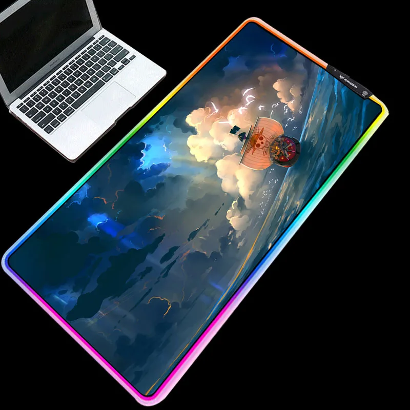 

Glowing Mouse Pad Hot Anime One Piece Ship and The Sea HD Printed RGB Desk Pad for Gamer Gaming Durable Waterproof Non-slip Mats