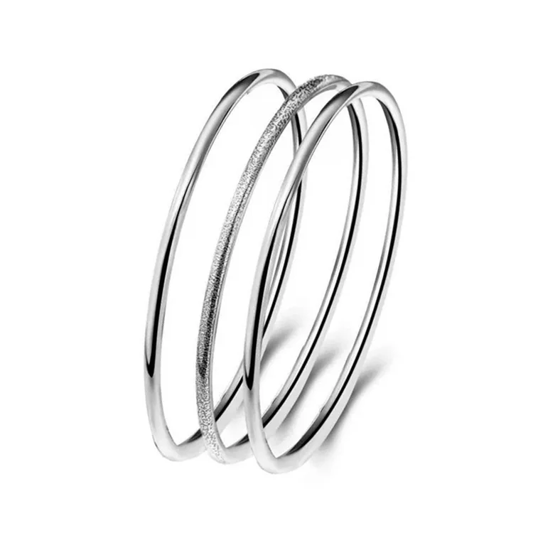 

S990 Sterling Silver Bracelet-Style New Style Three-Line Shiny Side Circle Silver Bracelet Elegant Women's Silver Bracelet