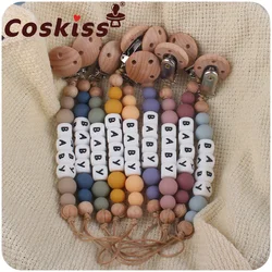 Coskiss – attache tétine en Silicone pour bébé, cadeau, nom personnalisé, chaîne de sucette, Clip factice, perles de qualité alimentaire 