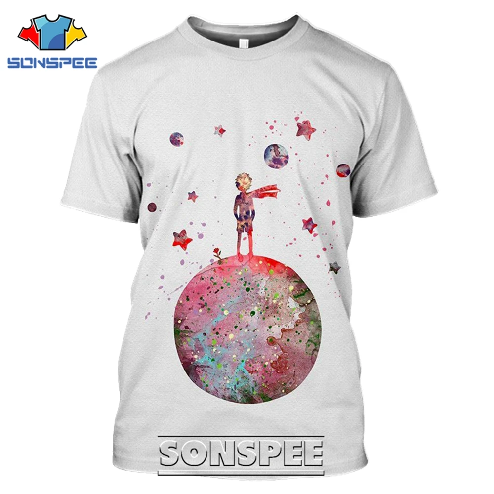 SONSPEE T-shirts The Little Prince 3D Print Men Women Funny Casual Hip Hop Streetwear Cartoon Movie Rose Tees Tops Shirt (15)