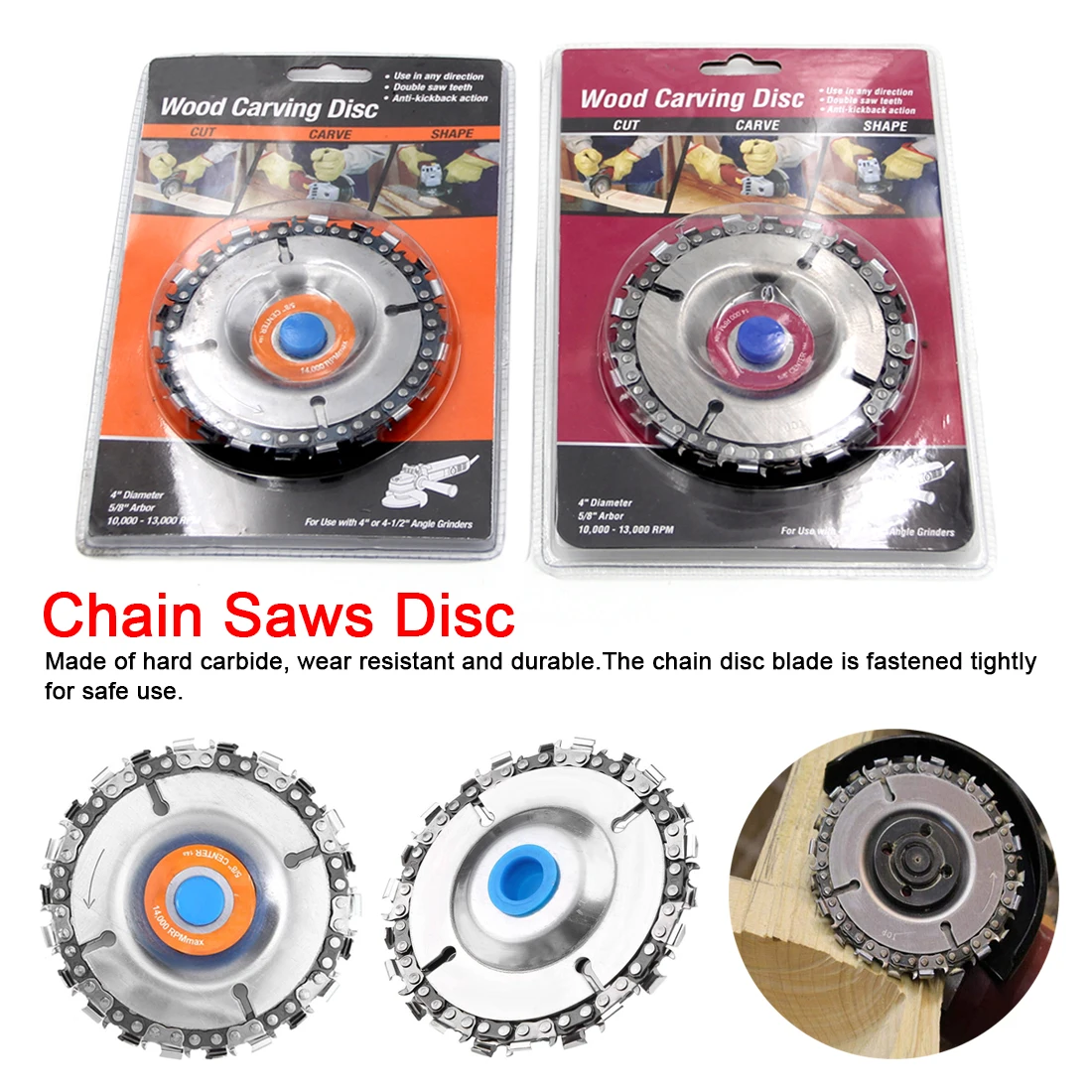 

4 Inch 14 Teeth Grinder Chain Disc Cutting Disc 16mm Arbor Woodworking Carving Disc For 100/115 Angle Grinder /Circular Saw