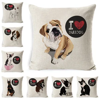

Home Fabric Pillow Cases Puppy Pattern Cushion Cover Bull Head Terrier Shiba Inu Tea Cup Dog Pillow Cover Decorative