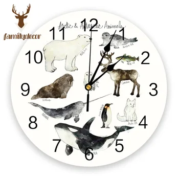 

Arctic Antarctic Animals Printed PVC Wall Clock Modern Design Home Decor Bedroom Silent Oclock Watch Wall For Living Room