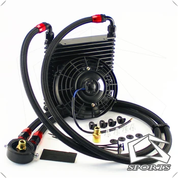 

Universal 17 Row AN10 32mm Oil Cooler Kit +7" Electric Fan For track / race car Black