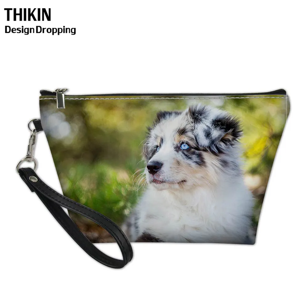 

THIKIN Australian Shepherd Dog Lover Women Makeup Bag for Girls Cute Animal Dog Print Portable Cosmetic Bag Make Up Pouch Box
