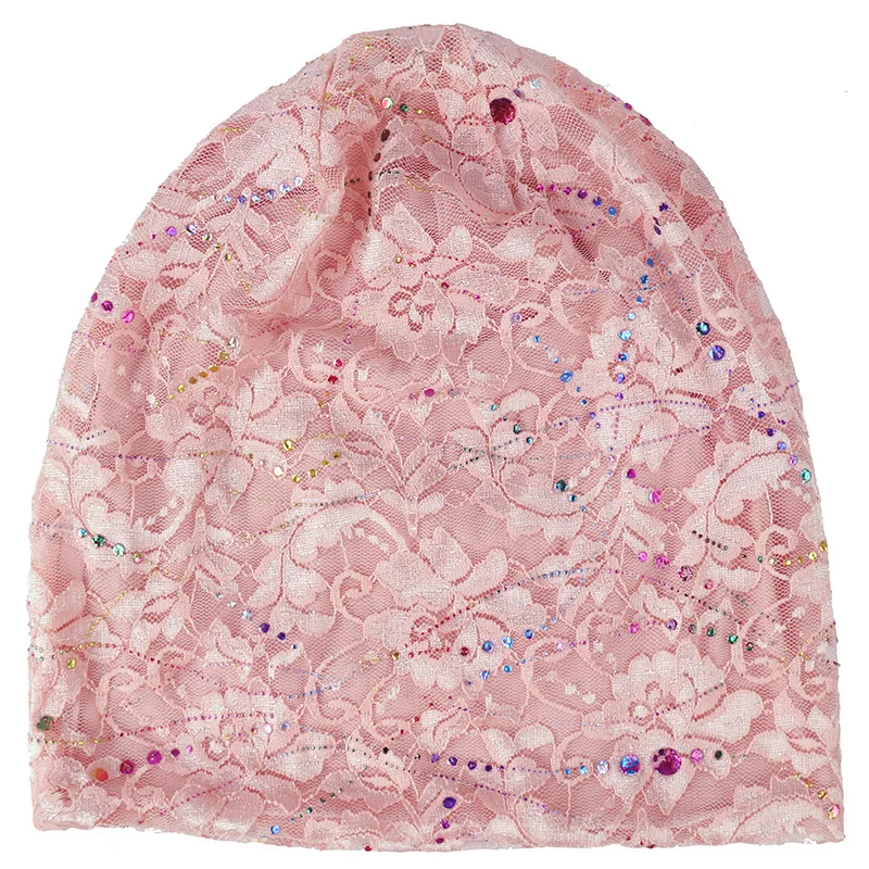 Women Winter Knitted Windproof Warm Cap Female Summer Thin Lace Rhinestone Sports Sunscreen Fold Black Sun Hat K32 4