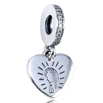 

New 925 Sterling Silver Bead Charm Love Heart Angel Halo With Crystal Pendant Beads Fit Pandora Bracelet Bangle Diy Jewelry