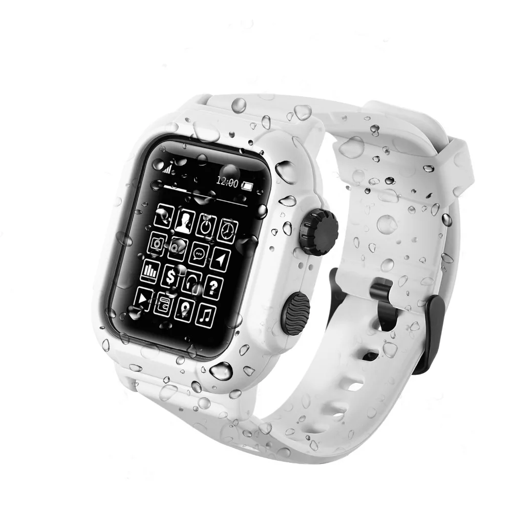 Водонепроницаемый чехол и ремешок для Apple Watch 5 ремешок 4 44 мм силиконовый ремешок для часов iwatch Series 3 2 42 мм аксессуары для часов защита