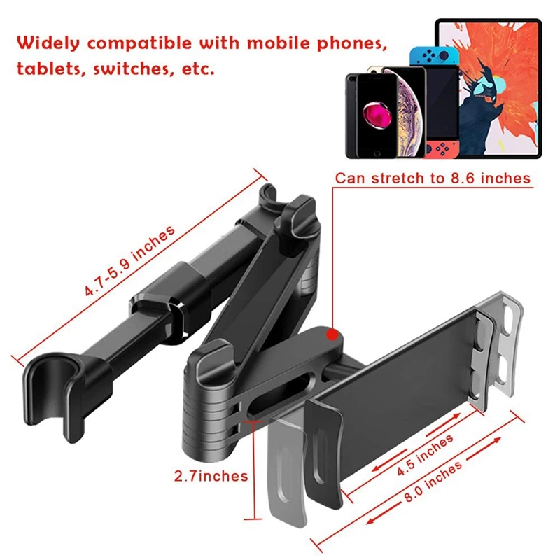 Автомобильный держатель на подголовник, Универсальный вращающийся на 360 ° Регулируемый автомобильный держатель на заднее сиденье для планшета, держатель на подголовник для 4-11 дюймовых планшетов, сотового телефона