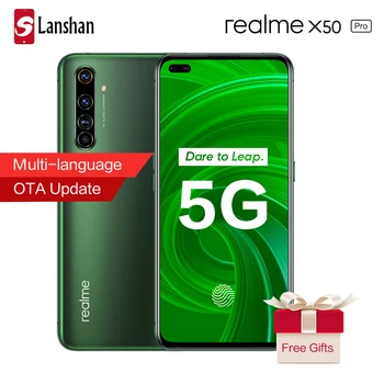 Перейти на Алиэкспресс и купить Оригинальный мобильный телефон realme X50 Pro, Snapdragon 865, 8 Гб 128 ГБ, 6,44 дюйма, 90 Гц, суперamoled, 65 Вт, SuperDart Charge
