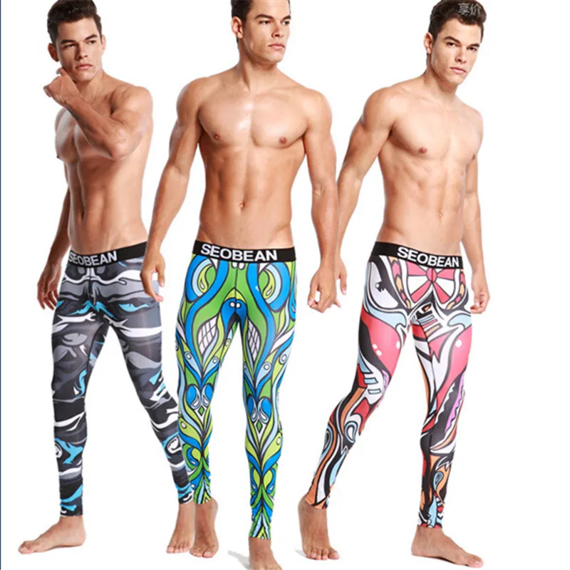New Seobean men's  long johns warm tight low-waist themal  fashion decorative pattern legging 3 colors