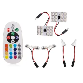 

2PCS 5050 / T10 5050 6SMD Colorful RGB LED Car Interior Reading Light Bulb Decoration Lamp With Remote Control Car Styling Top