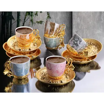 

Colorfull Marble Design Luxury Gold Color Coffee Set