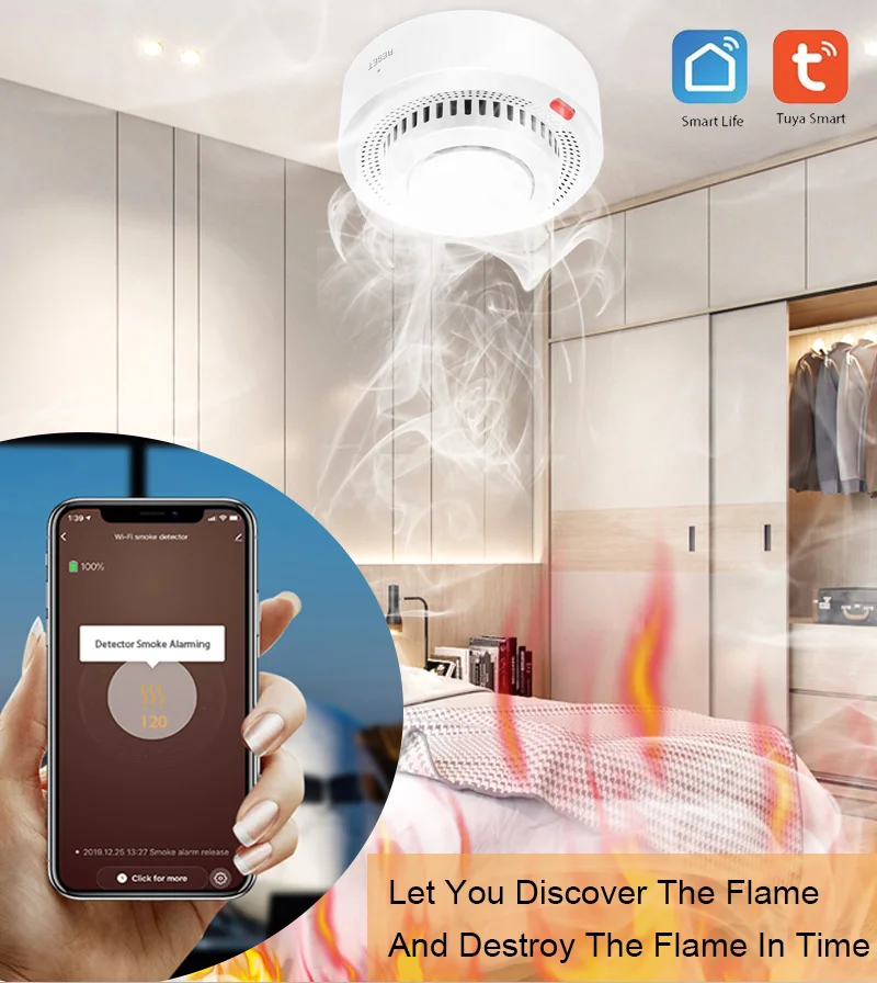 Tuya WIFI Smoke Detector Fire Protection Alarm Sensor Independent Wireless Battery Operated Smart Life Push Alert Home Security images - 6