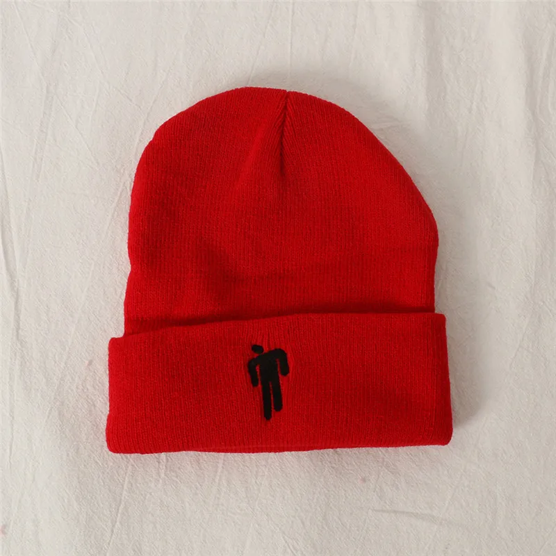 Новинка! Шапка-бини с вышивкой Billie Eilish для женщин и мужчин, вязаные теплые зимние шапки в стиле хип-хоп, Повседневная Спортивная Кепка с манжетами - Цвет: red