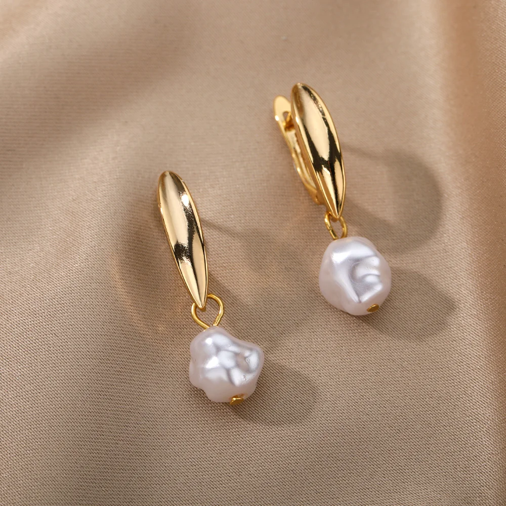 Pendientes circulares para Mujer, pendientes de perlas barrocas redondas Punk Vintage, Clip de oreja circular de acero inoxidable, regalo de joyería para Mujer