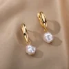 Boucles d'oreilles circulaires pour femmes, Vintage, Punk, rondes, baroques, en perles, en acier inoxydable, Clip d'oreille circulaire, bijoux cadeau Mujer