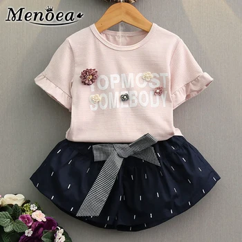 

Menoea Kids Cotton Clothing Sets 2020 Summer Girls Applique Clothes Suits 2Pcs Children Striped Outfits Casual Girl Clothes