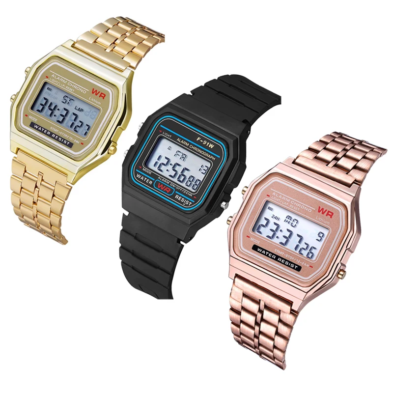 Precio bajo Reloj Digital con correa de acero F91W Unisex, pulsera electrónica con LED, estilo militar, Vintage mmQKMzRYxwm