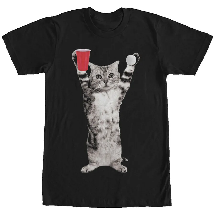 Lost Gods Beer Pong Cat Мужская графическая футболка Бесплатная доставка | одежда