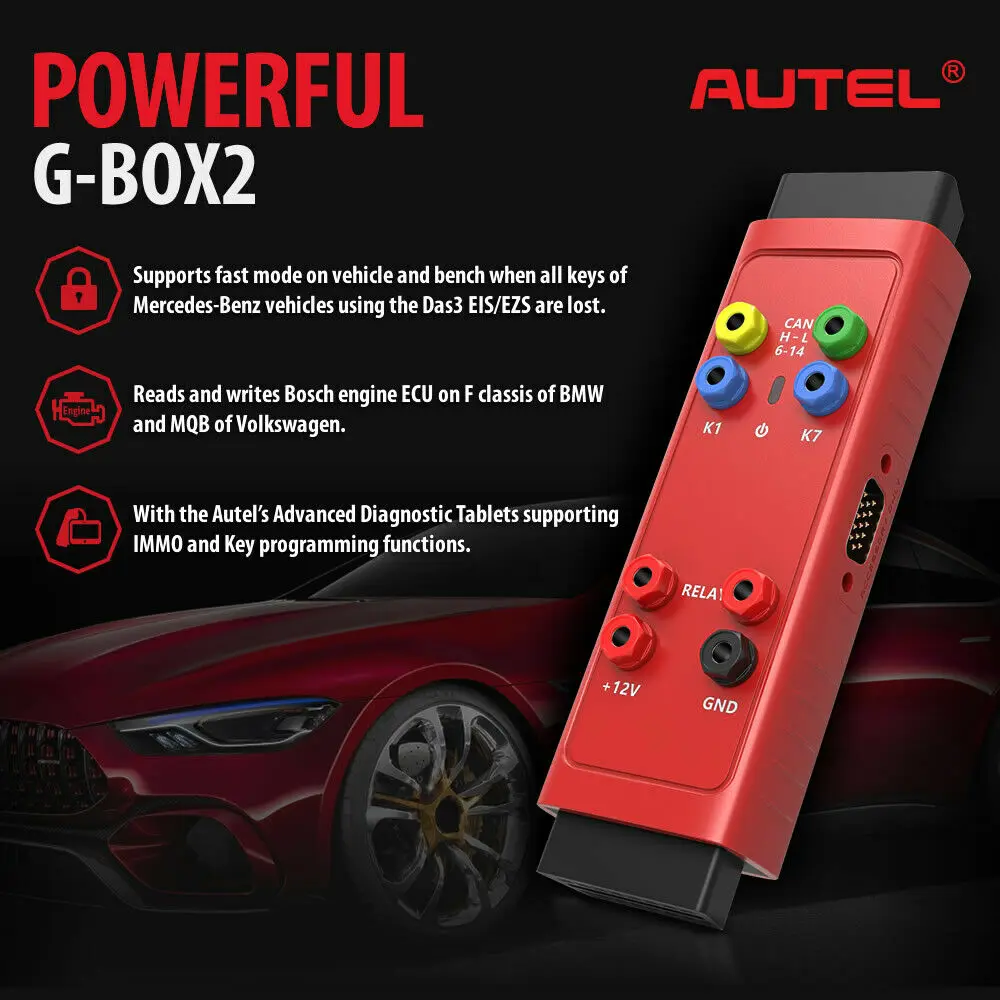 AUTEL G-BOX2 For Mercedes DAS3 CAN EIS/EXS All Keys Lost For BMW DME/DDE ISN Read and Write Use With IM608 / IM508 / XP400 PRO car battery tester