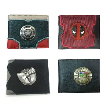 

Vintage Metal Logo Purse Captain America Deadpool Thor Infinity gloves Leather Wallet Creative Gifts Men Women Short Wallets