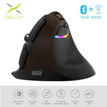 Delux M618 Mini Jet Preto Mouse Sem Fio Bluetooth 4.0 + 2.4GHz dual mode clique Silencioso Recarregável Camundongos Verticais Para PC