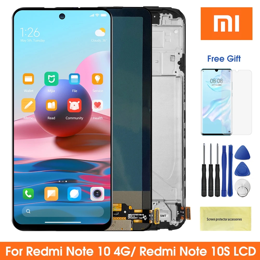 ЖК-дисплей Super AMOLED 6 43 ''для Xiaomi Redmi Note 10 M2101K7AI с сенсорным экраном дигитайзер