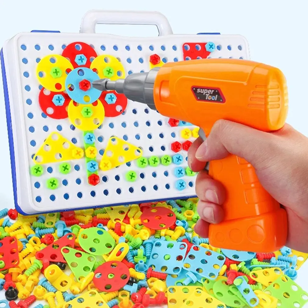 

new Electric Drill Nut Construction Match Tool DIY Screw Model Building kits Educational Blocks Sets Toys For Children Gift