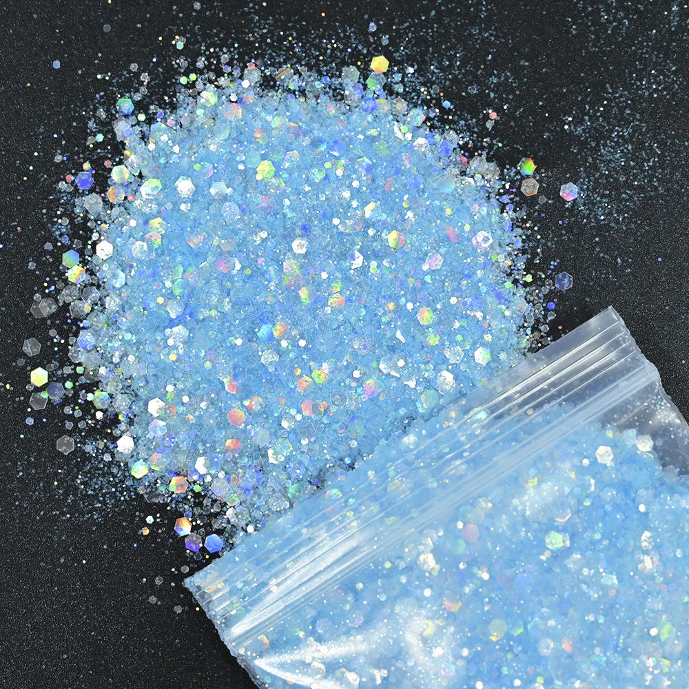 50g Chunky Glitter Holographic Iridescent Opal Fairy Drops Nail Art Unicorn Cosmetic Mixed Hexagon Sequins Manicure Glitter  &*&