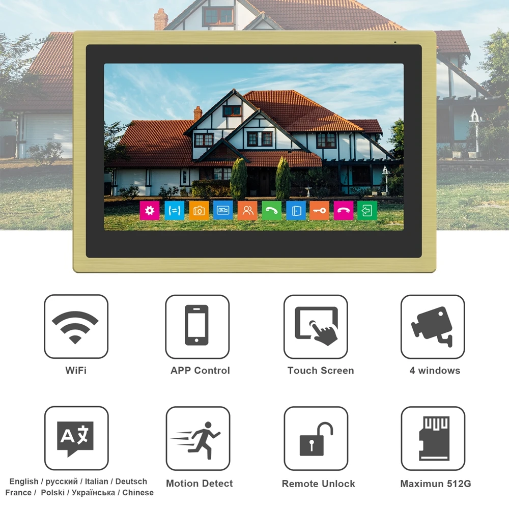 HomeFong, беспроводной видеодомофон, Wifi, видеодомофон для дома, 10 дюймов, сенсорный экран, 1080P камера, смартфон, управление в реальном времени