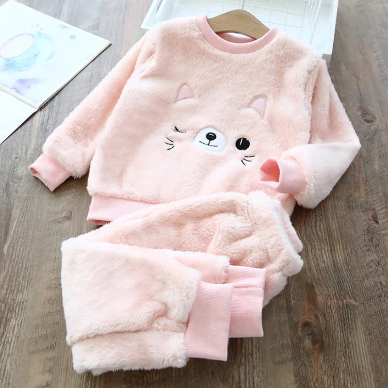 baby nightgown boy Baby Boy Girl Clothes Pajamas Set Flannel Fleece Toddler Child Warm Catoon Bear Sleepwear Kids Home Suit Winter Fall Spring 1-8Y children's sleepwear