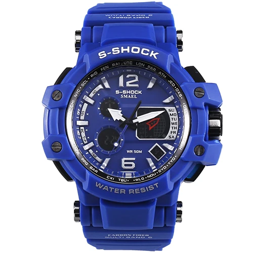 New sport brand fashion watch men's LED digital watch G outdoor multi-function waterproof military sports watch relojes hombre - Color: Blue