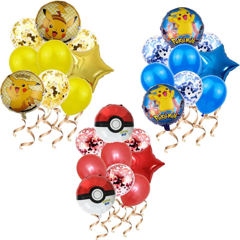 9pcs Pikachu Pokemon Aluminum Balloon Sequin Latex Children Birthday Party Decoration Children S Room Wall Layout Balloon Toy Ballons Accessories Aliexpress