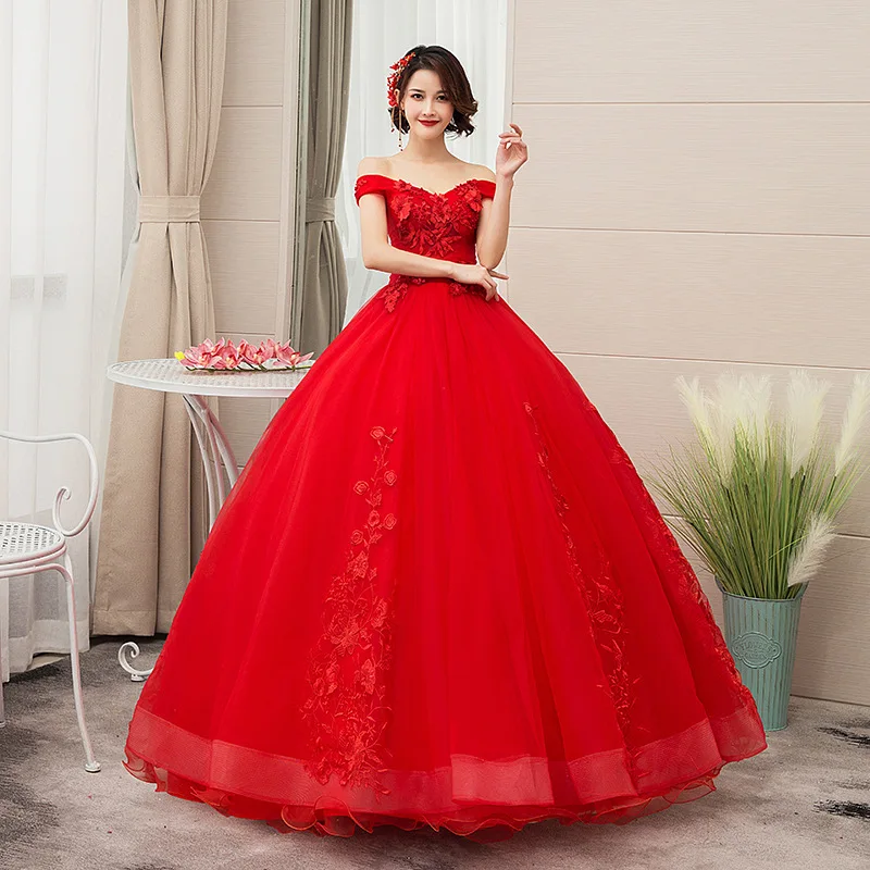 Красный розовый Бальные платья с открытыми плечами аппликации бисером Vestidos De Gala Largos пышное платье Выпускной Маскарад Бальные платья - Цвет: Красный