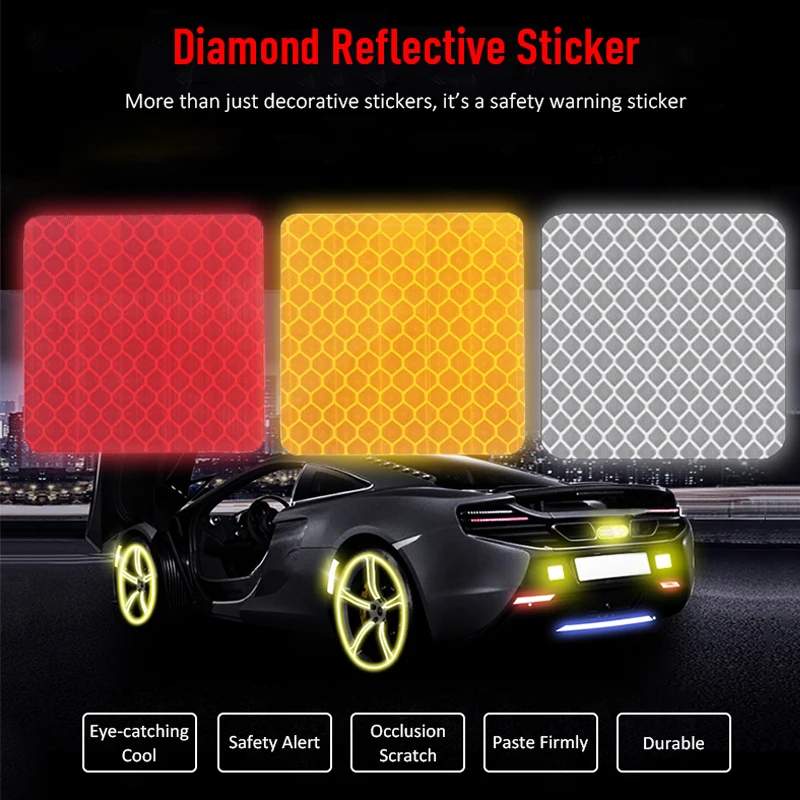 

5pcs Safety Reflective Warning Strip Tape Car Bumper Reflective Strips Secure Reflector Stickers Decals For Car Moto Accessories