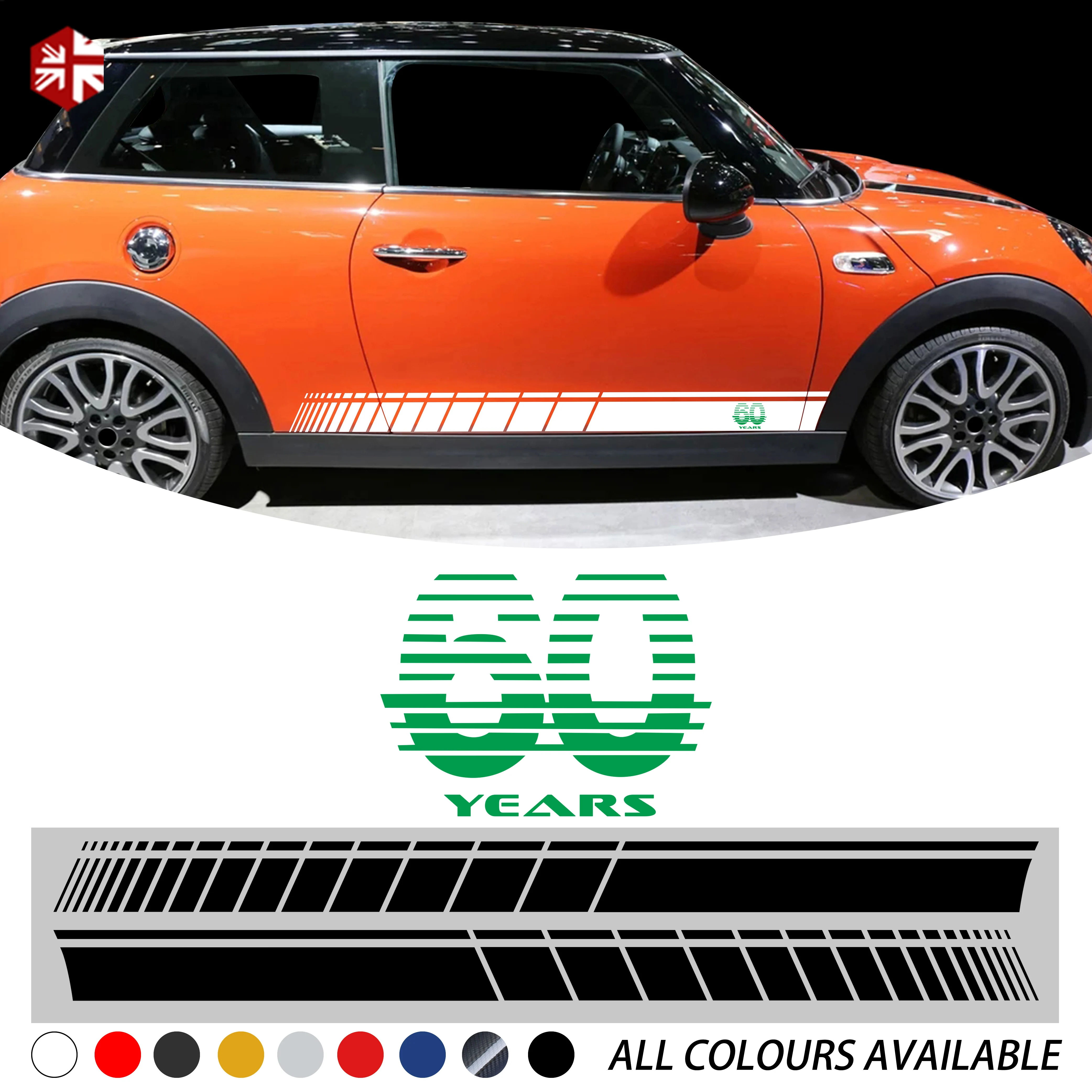 2 предмета 60th Юбилей двери автомобиля боковые полосы Стикеры для MINI Cooper S R50 R52 R53 R55