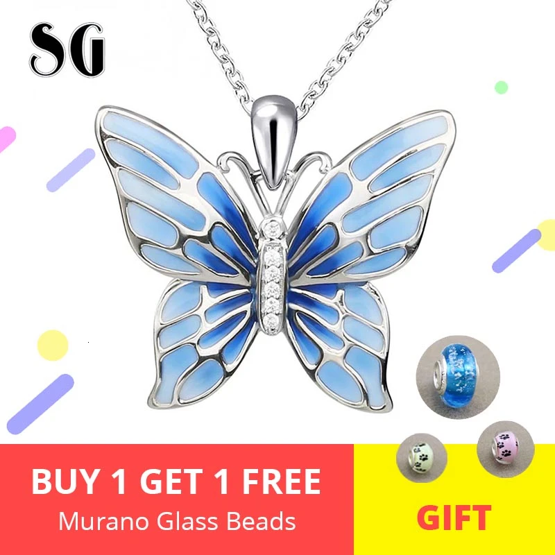 Подлинная 925 пробы Серебряная синяя бабочка подвеска ожерелье модное ювелирное изделие женские ожерелья в виде животных подарок для друзей