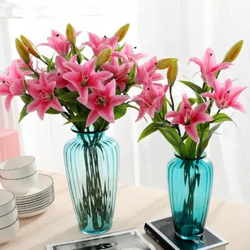 

10pcs 3 heads real touch PVC artificial lily decorative flower Home decorations Wedding Party or Birthday