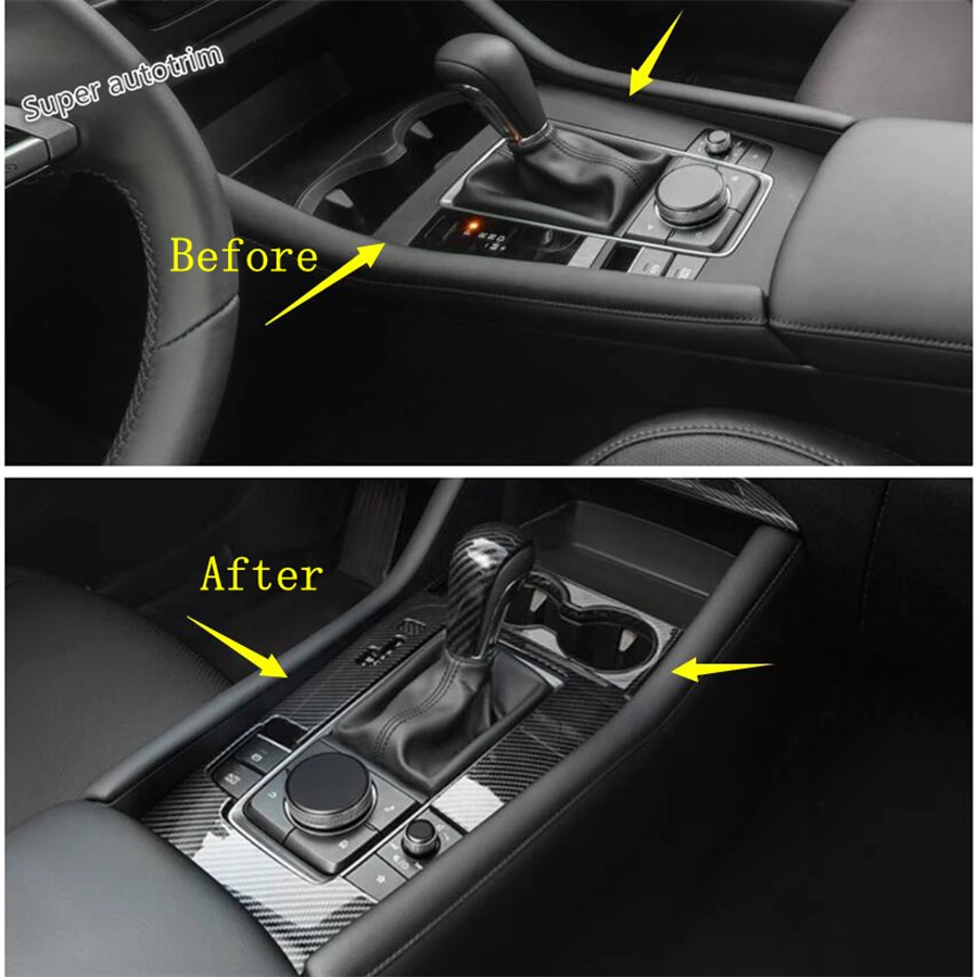 Lapetus Передняя коробка переключения передач держатель стакана воды панель Крышка отделка Подходит для Mazda 3 ABS углеродное волокно/аксессуары интерьера