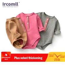 Ircomll/Детский комбинезон с длинными рукавами; хлопок; теплый однотонный комбинезон с круглым вырезом для новорожденных девочек и мальчиков; одежда для малышей 0-18 месяцев