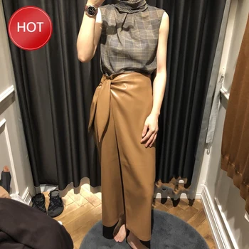 

Wrap Ladies Long Skirt Female Clothes Women's Leather Midi Skirt Rabbit Lace Up