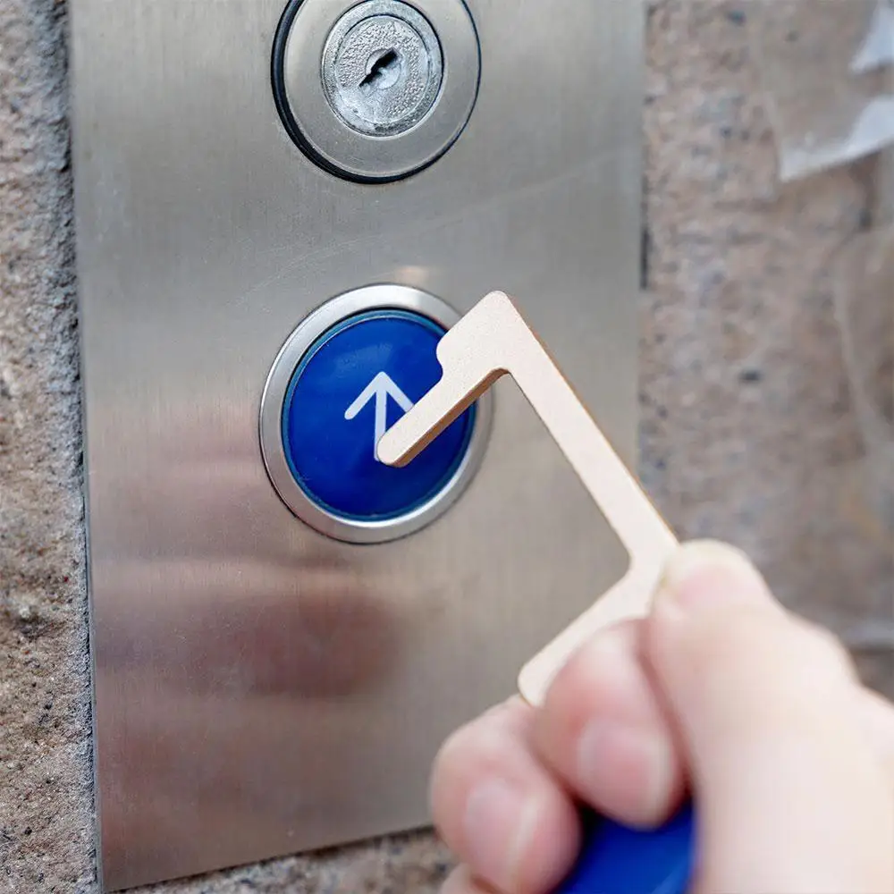 

Antimicrobial Brass Alloy EDC Door Opener Portable Press Elevator Tool Family Health Convenient Hygiene Hand Door Handle