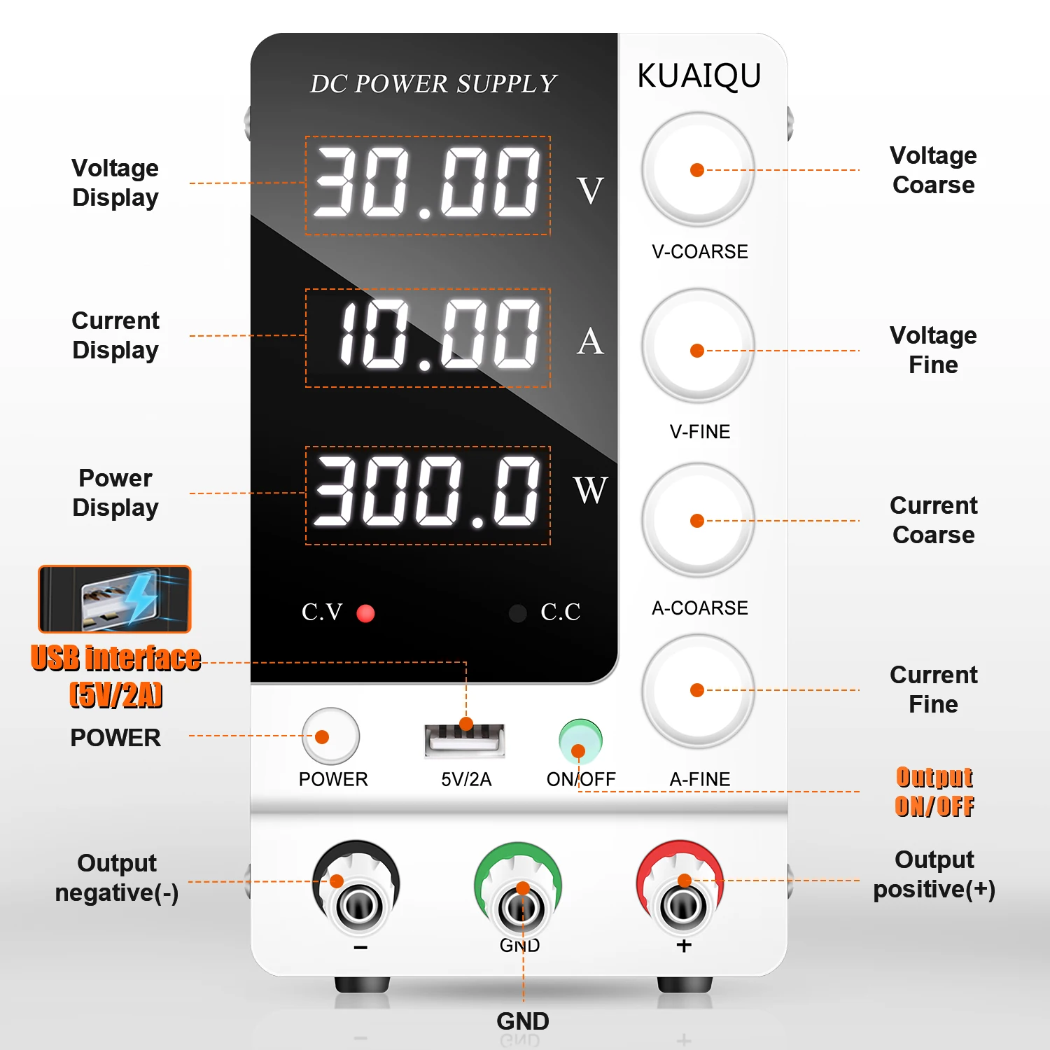 Регулируемый лабораторный источник питания KUAIQU SPS-C3010 30 В/10 А 300 Вт с регулируемым