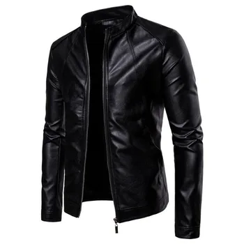 

2020 New Motorcycle Leather Jacket Men's Autumn Stand Collar Slim Fit Men's Pu Leather Jacket Motorcycle coat jackets M-5XL