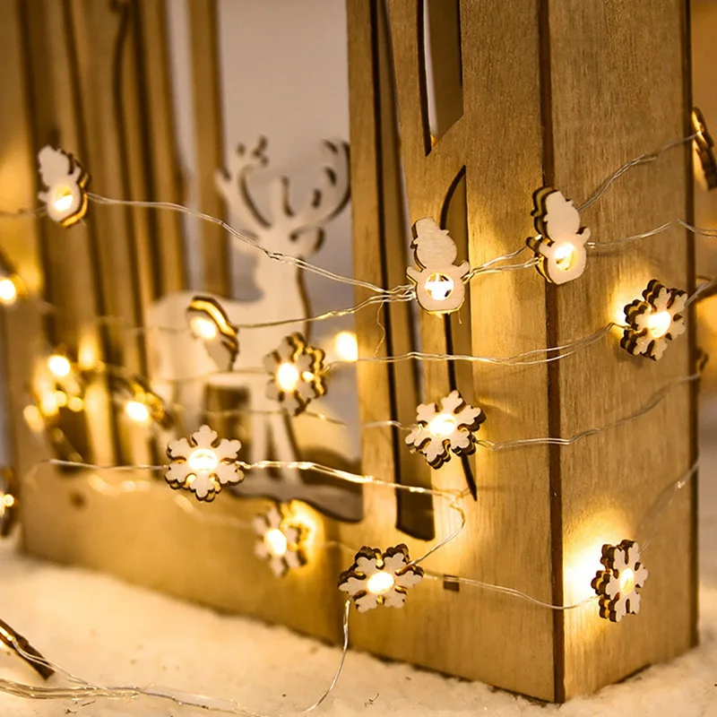 

Christmas Design Wooden Fairy String Lights Decorative LED Light String Festive Party Supplies Battery Operated