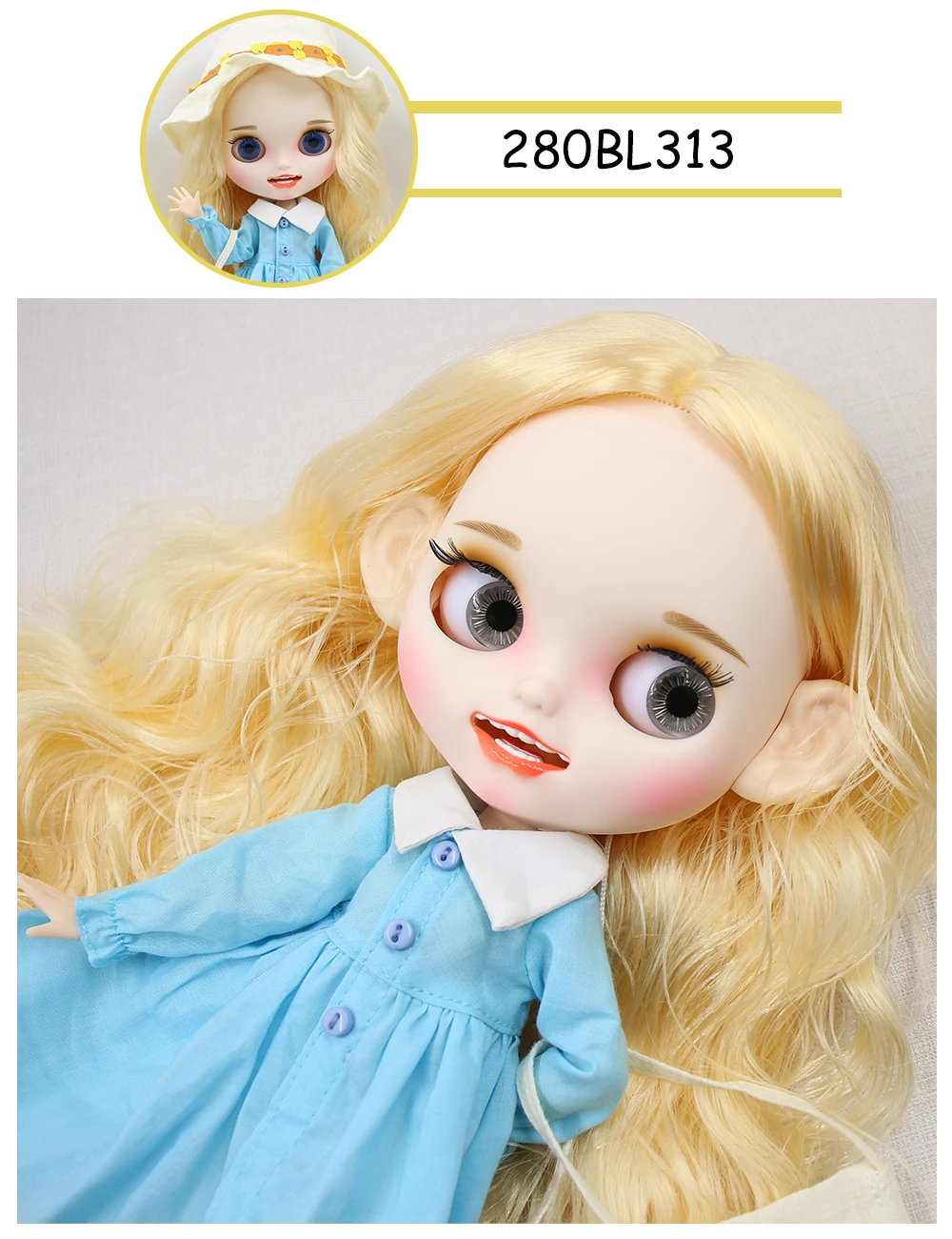 Lia – Premium Custom Neo Blythe Doll with Blonde Hair, White Skin & Matte Smiling Face 1