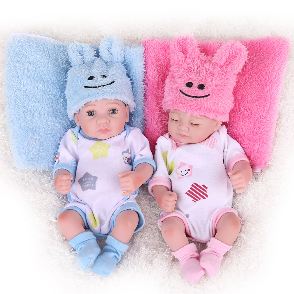 NPKDOLL  A Pair Mini Dolls Reborn Handmade Toys 10 inch 25CM Full Silicone Reborn Babies Twins Baby Doll For Kids Christmas Gift