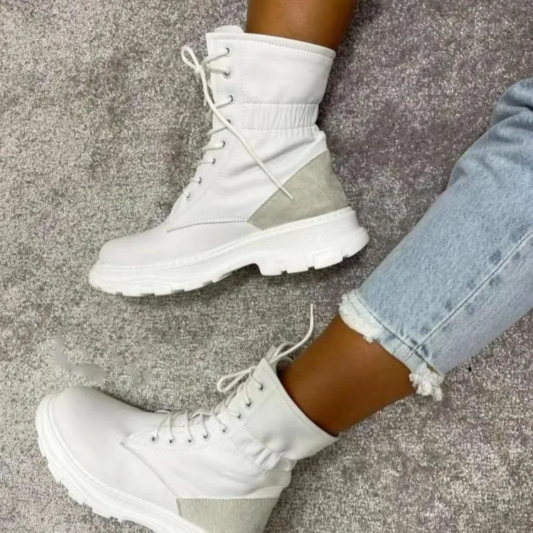 Botas de combate de cuero sintético para mujer, botines de estilo gótico  Punk, a la moda, con cordones, color blanco, 2021|Botas hasta el tobillo| -  AliExpress
